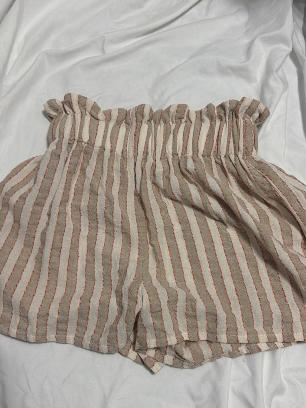 MARBLE Cream & Brown Striped Paperbag Waist Shorts